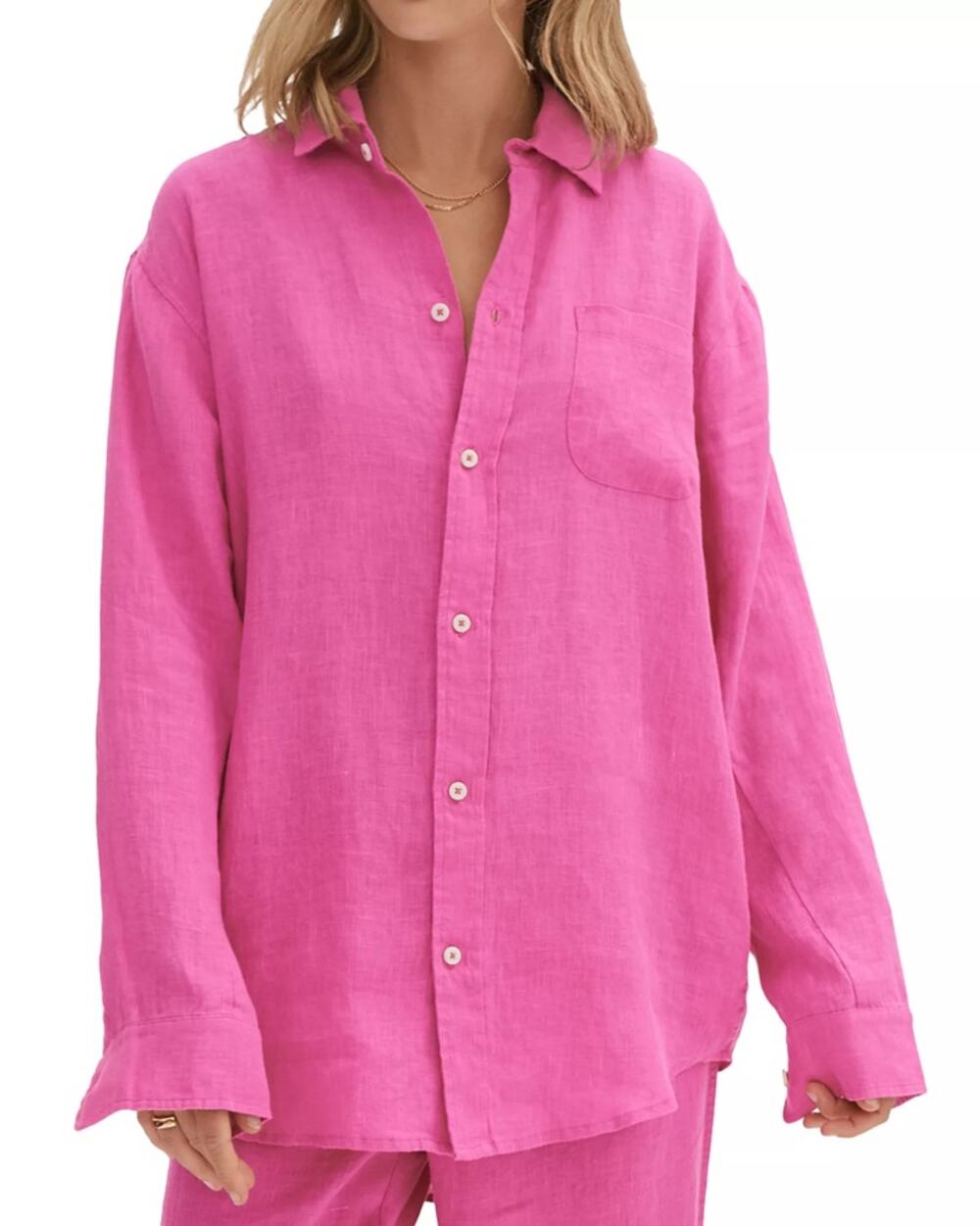 Desmond & Dempsey Women Pink Linen Lounge Oversize Button Down Shirt Size S